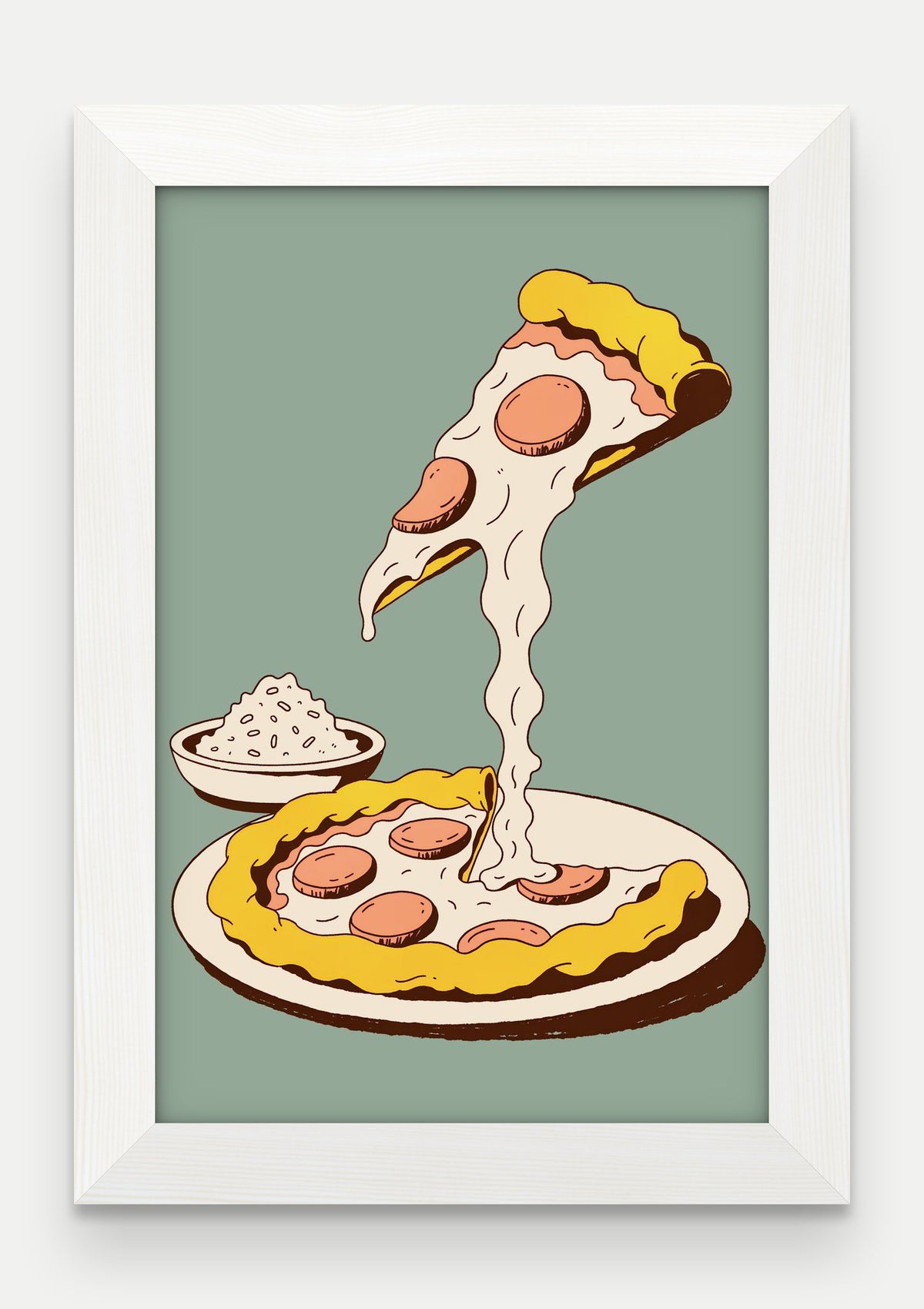 Obraz na płótnie Pizza w ramie, oprawa: drewno białe, format 20 × 30 cm