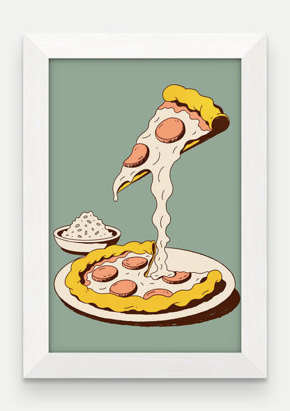 Obraz na płótnie Pizza w ramie, oprawa: drewno białe, format 20 × 30 cm