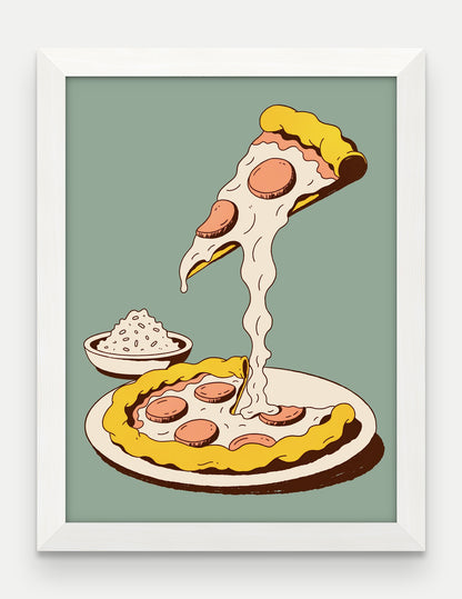 Obraz na płótnie Pizza w ramie, oprawa: drewno białe, format 30 × 40 cm