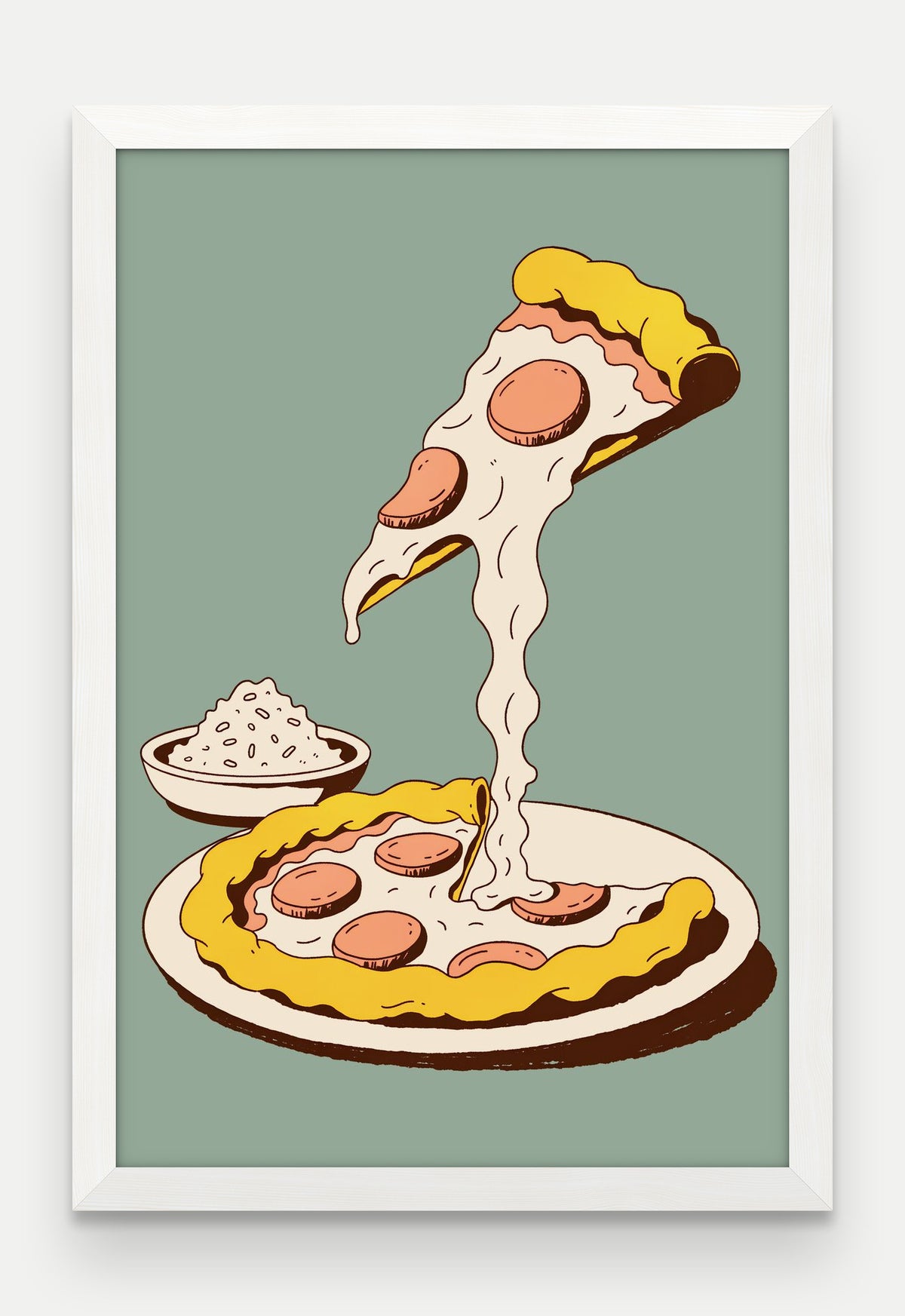Obraz na płótnie Pizza w ramie, oprawa: drewno białe, format 40 × 60 cm