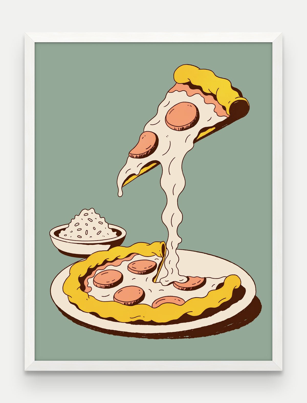 Obraz na płótnie Pizza w ramie, oprawa: drewno białe, format 60 × 80 cm