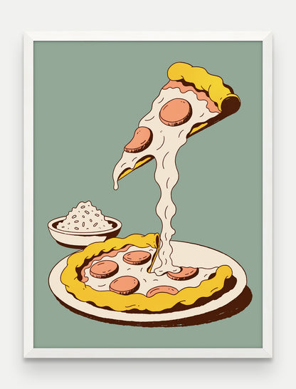 Obraz na płótnie Pizza w ramie, oprawa: drewno białe, format 60 × 80 cm