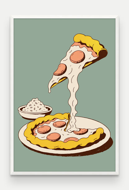 Obraz na płótnie Pizza w ramie, oprawa: drewno białe, format 80 × 120 cm