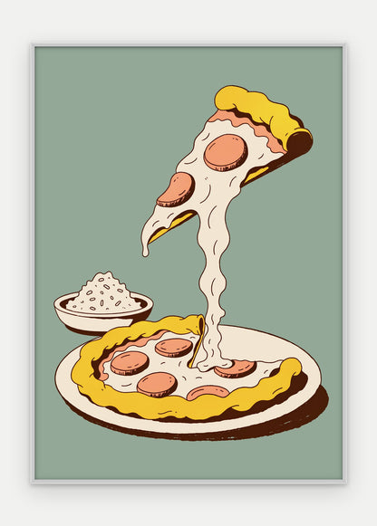 Plakat Pizza w ramie, oprawa: aluminium srebrne, format 50 × 70 cm