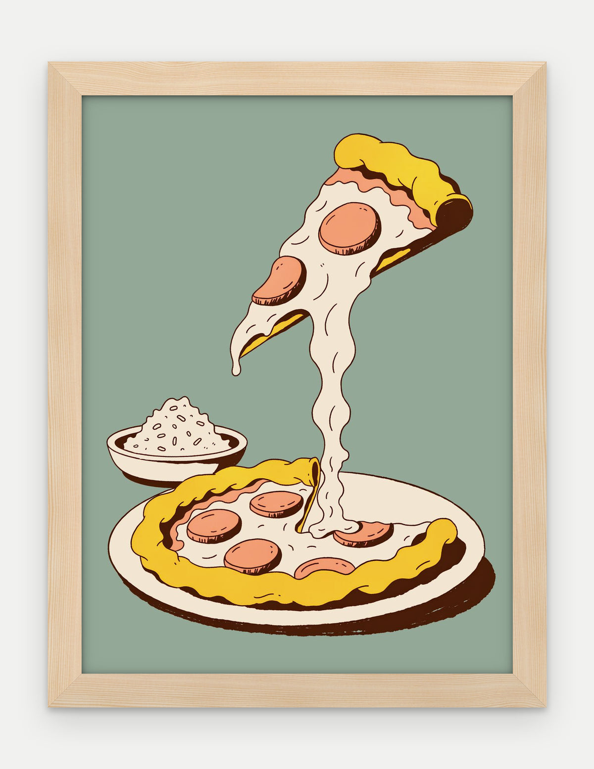 Plakat Pizza w ramie, oprawa: drewno naturalne, format 30 × 40 cm