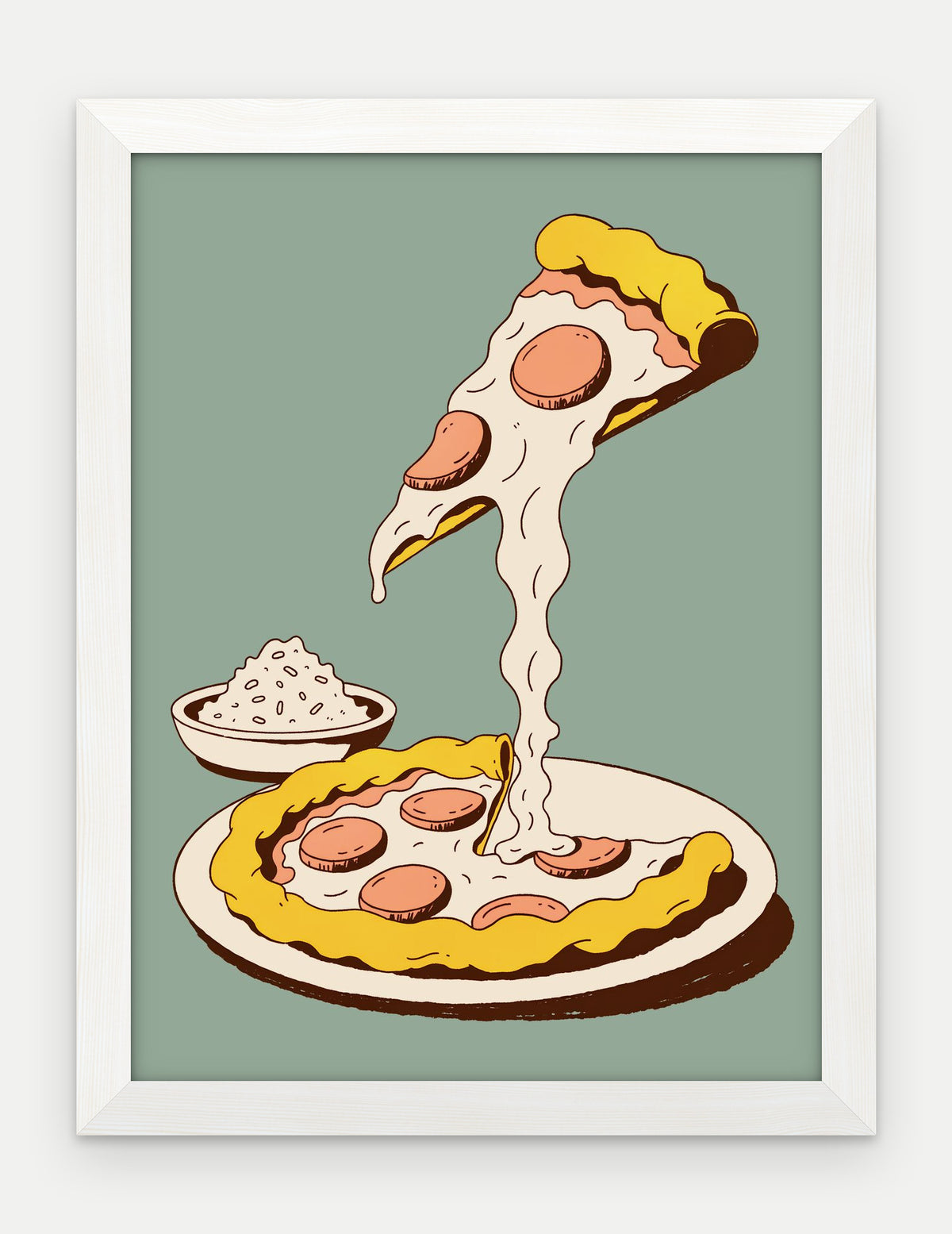 Plakat Pizza w ramie, oprawa: drewno białe, format 30 × 40 cm