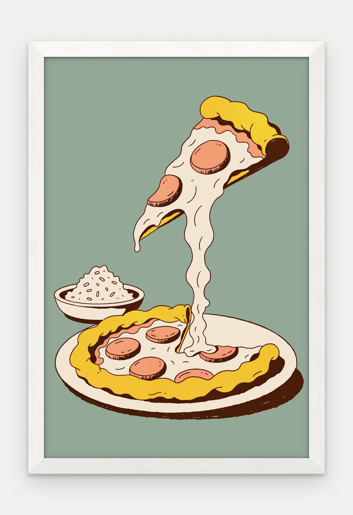 Plakat Pizza w ramie, oprawa: drewno białe, format 40 × 60 cm