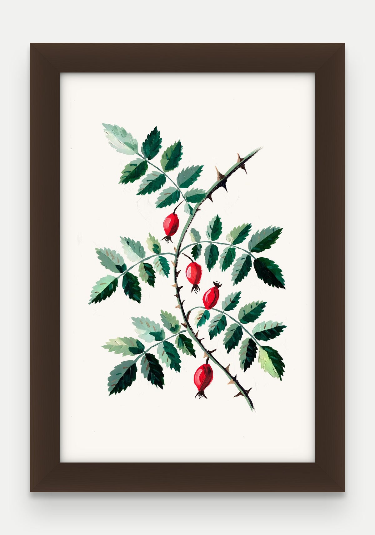 Obraz na płótnie Dzika róża w ramie, oprawa: drewno brązowe, format 20 × 30 cm