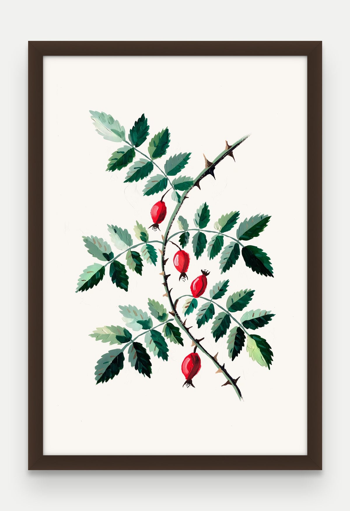 Obraz na płótnie Dzika róża w ramie, oprawa: drewno brązowe, format 40 × 60 cm