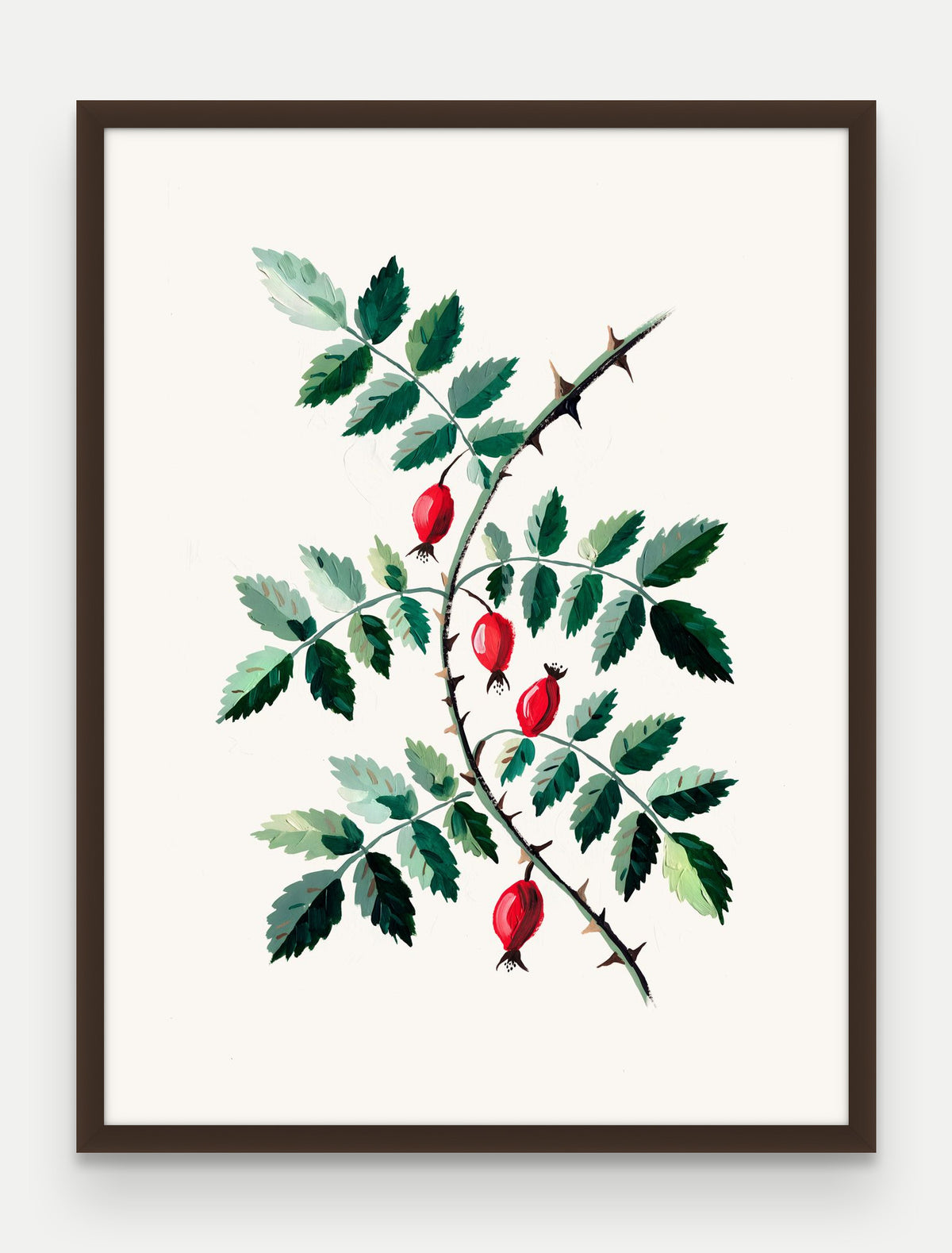 Obraz na płótnie Dzika róża w ramie, oprawa: drewno brązowe, format 60 × 80 cm