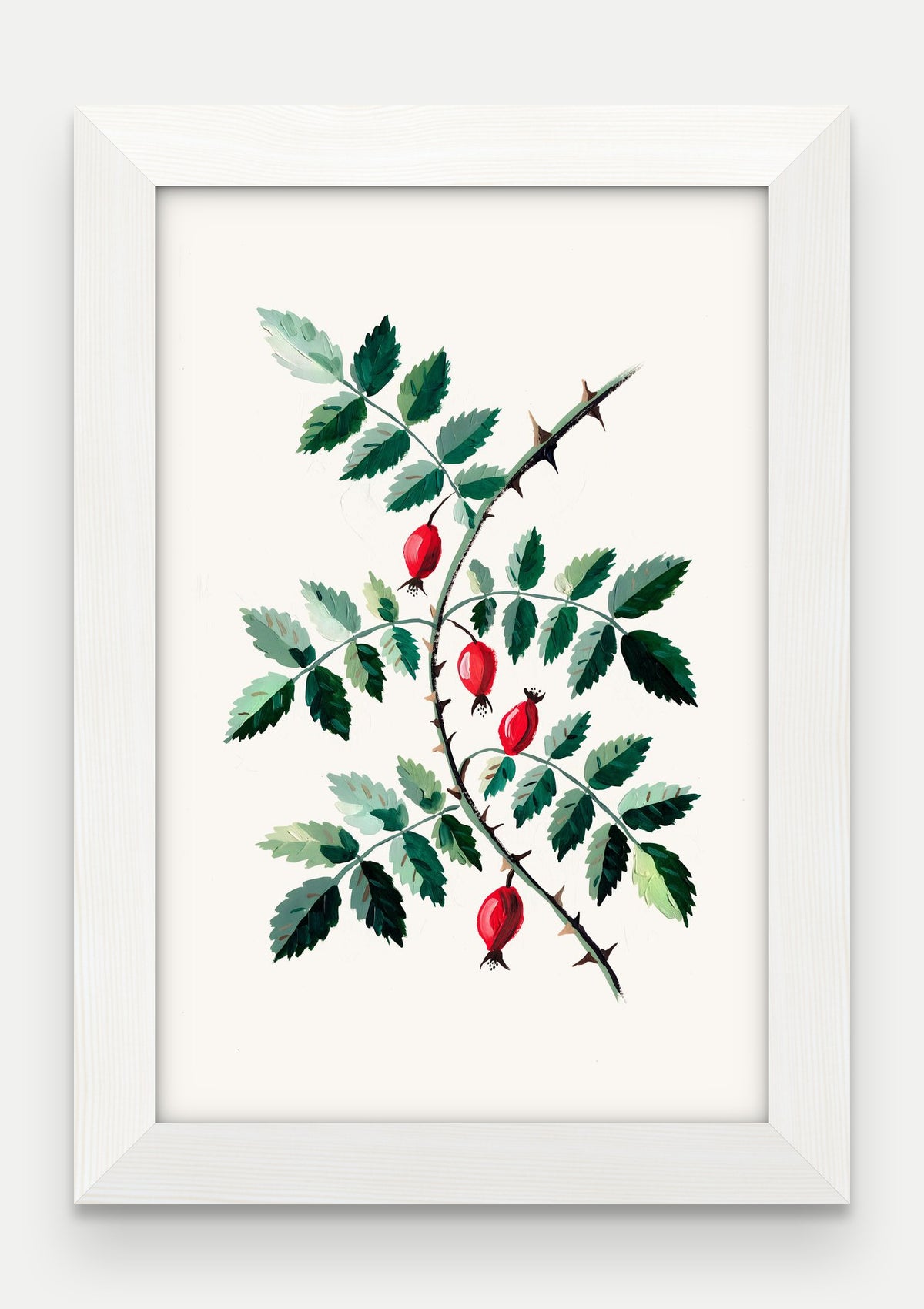 Obraz na płótnie Dzika róża w ramie, oprawa: drewno białe, format 20 × 30 cm