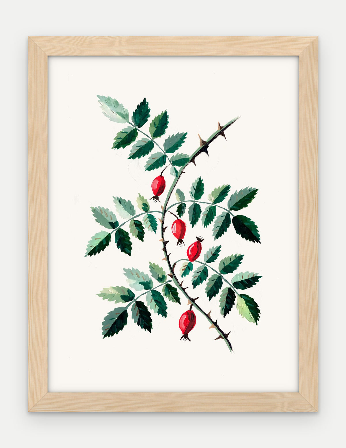Plakat Dzika róża w ramie, oprawa: drewno naturalne, format 30 × 40 cm