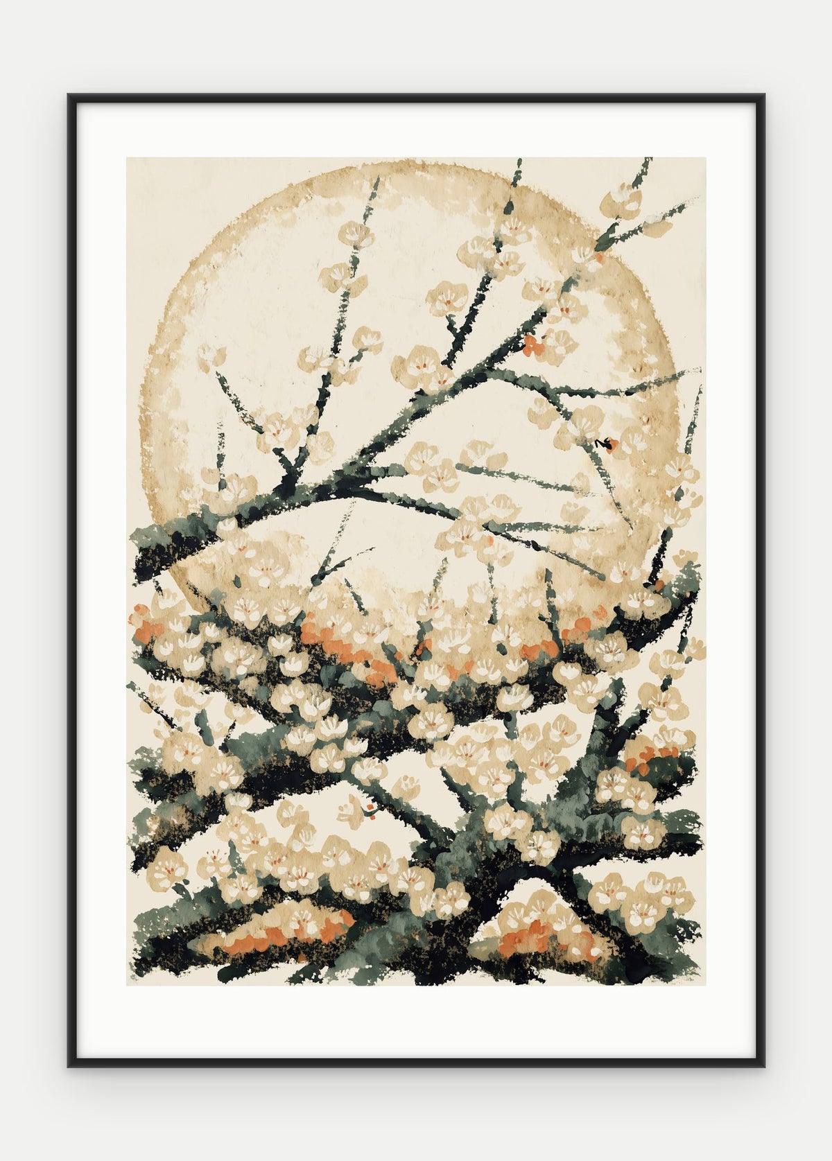 Plakat Śliwa w ramie, oprawa: aluminium czarne, z passe-partout, format 50 × 70 cm