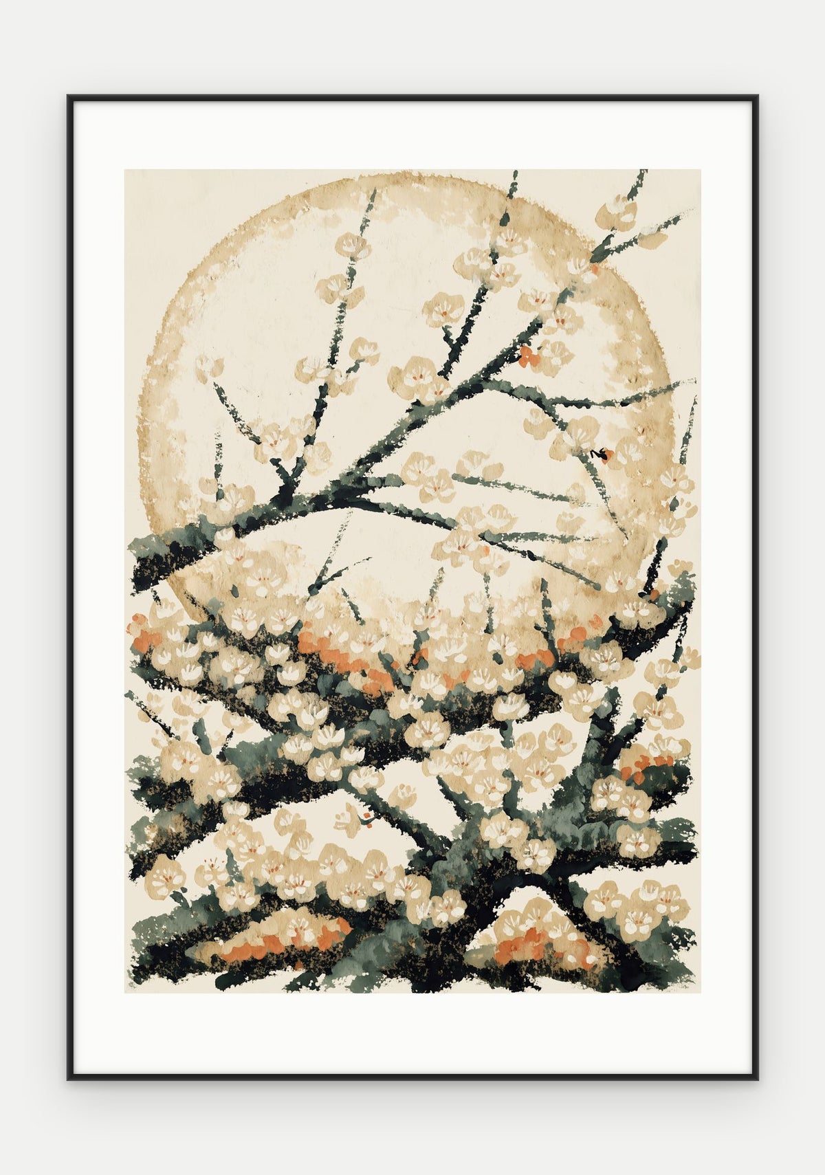 Plakat Śliwa w ramie, oprawa: aluminium czarne, z passe-partout, format 70 × 100 cm