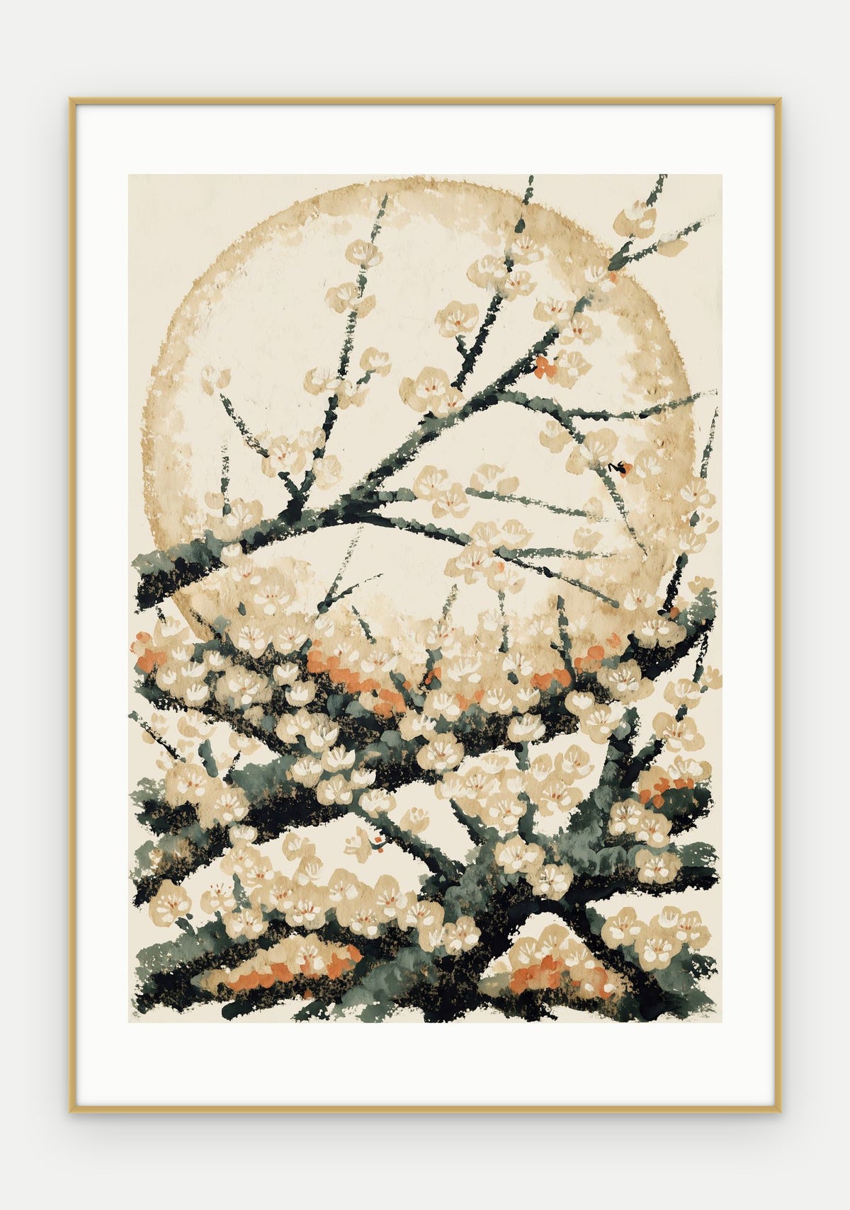 Plakat Śliwa w ramie, oprawa: aluminium złote, z passe-partout, format 70 × 100 cm