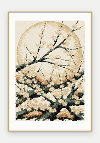 Plakat Śliwa w ramie, oprawa: aluminium złote, z passe-partout, format 70 × 100 cm