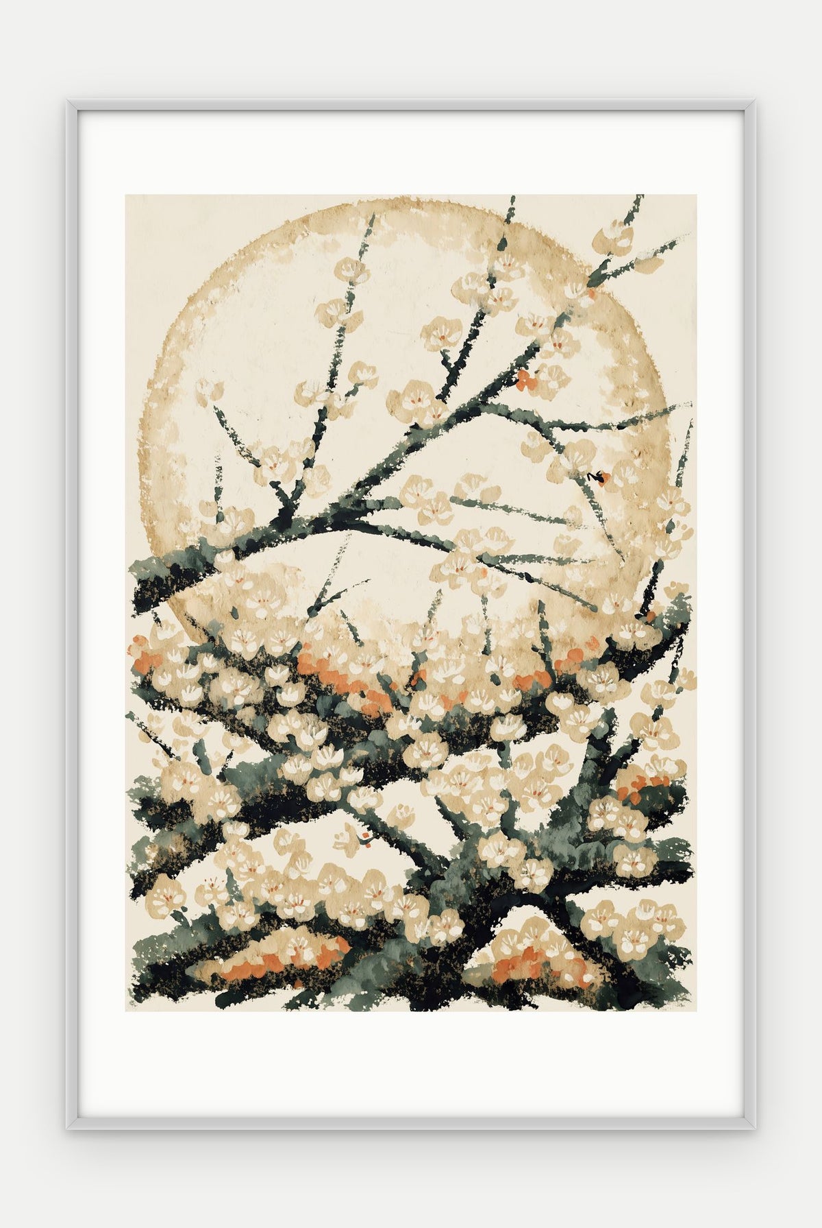 Plakat Śliwa w ramie, oprawa: aluminium srebrne, z passe-partout, format 40 × 60 cm