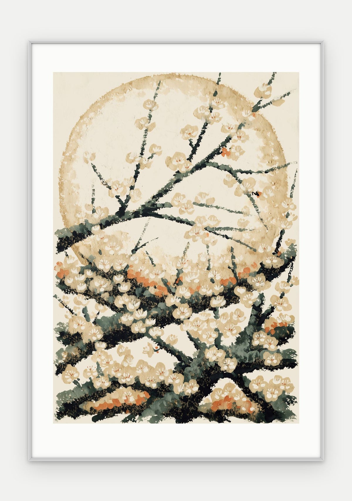 Plakat Śliwa w ramie, oprawa: aluminium srebrne, z passe-partout, format 70 × 100 cm