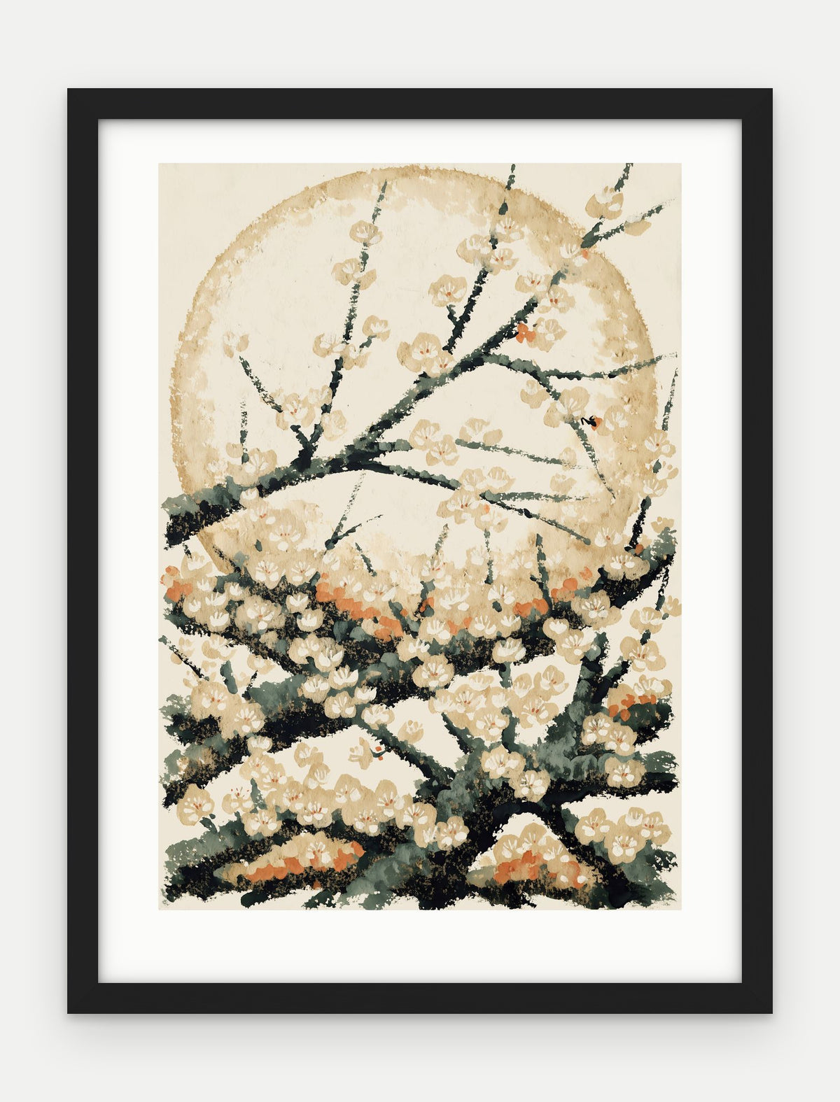 Plakat Śliwa w ramie, oprawa: drewno czarne, z passe-partout, format 30 × 40 cm