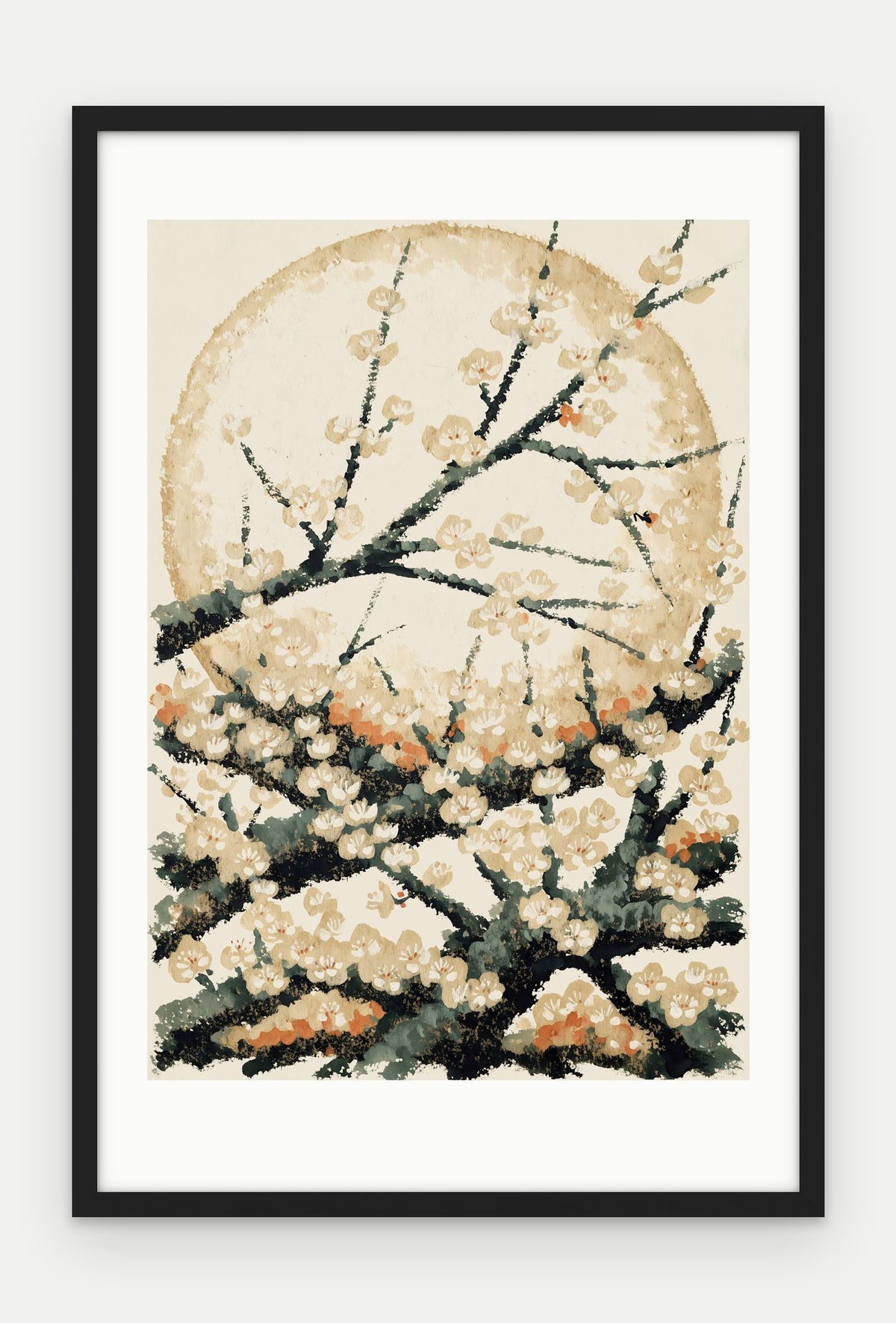 Plakat Śliwa w ramie, oprawa: drewno czarne, z passe-partout, format 40 × 60 cm