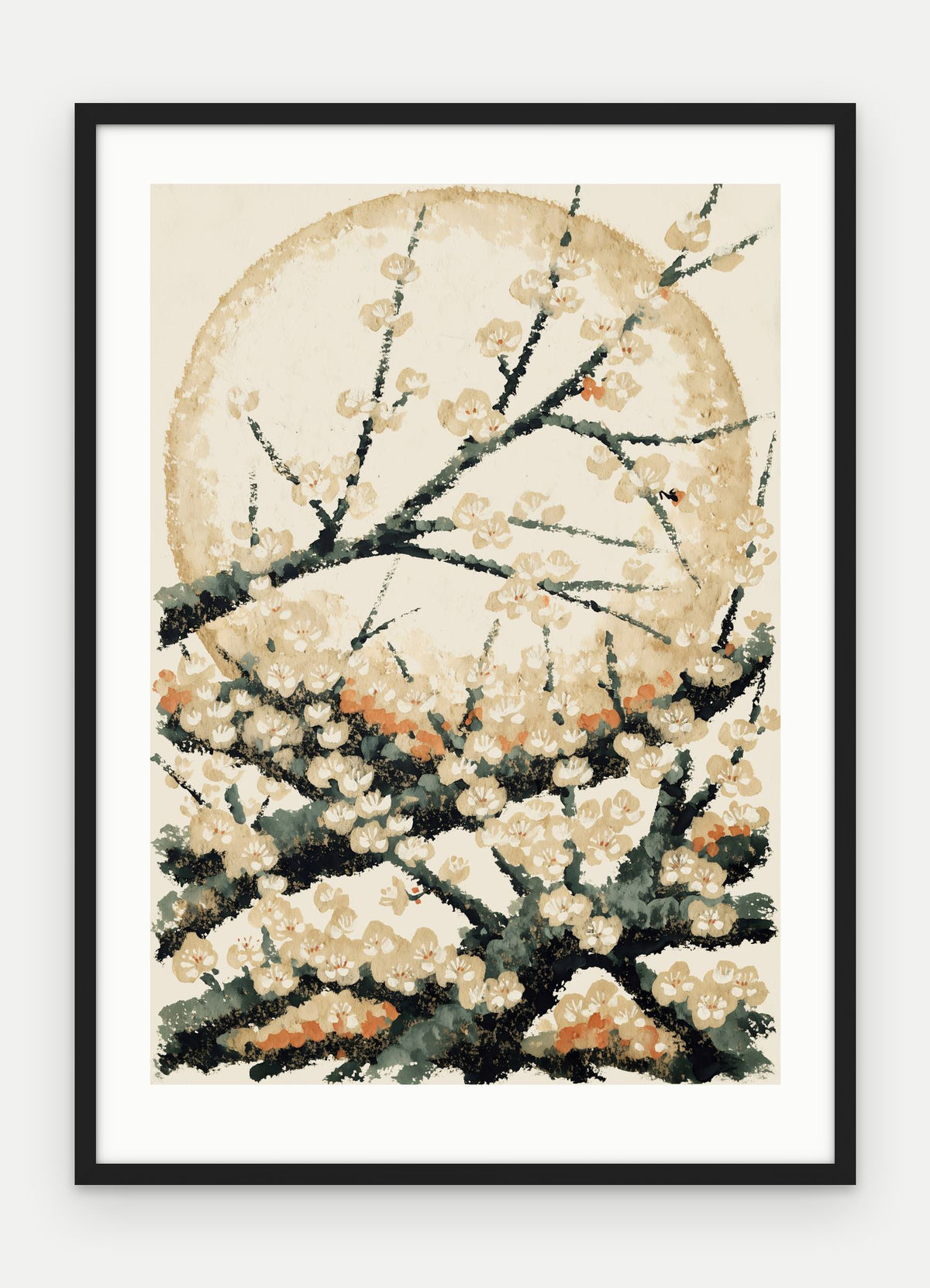 Plakat Śliwa w ramie, oprawa: drewno czarne, z passe-partout, format 50 × 70 cm