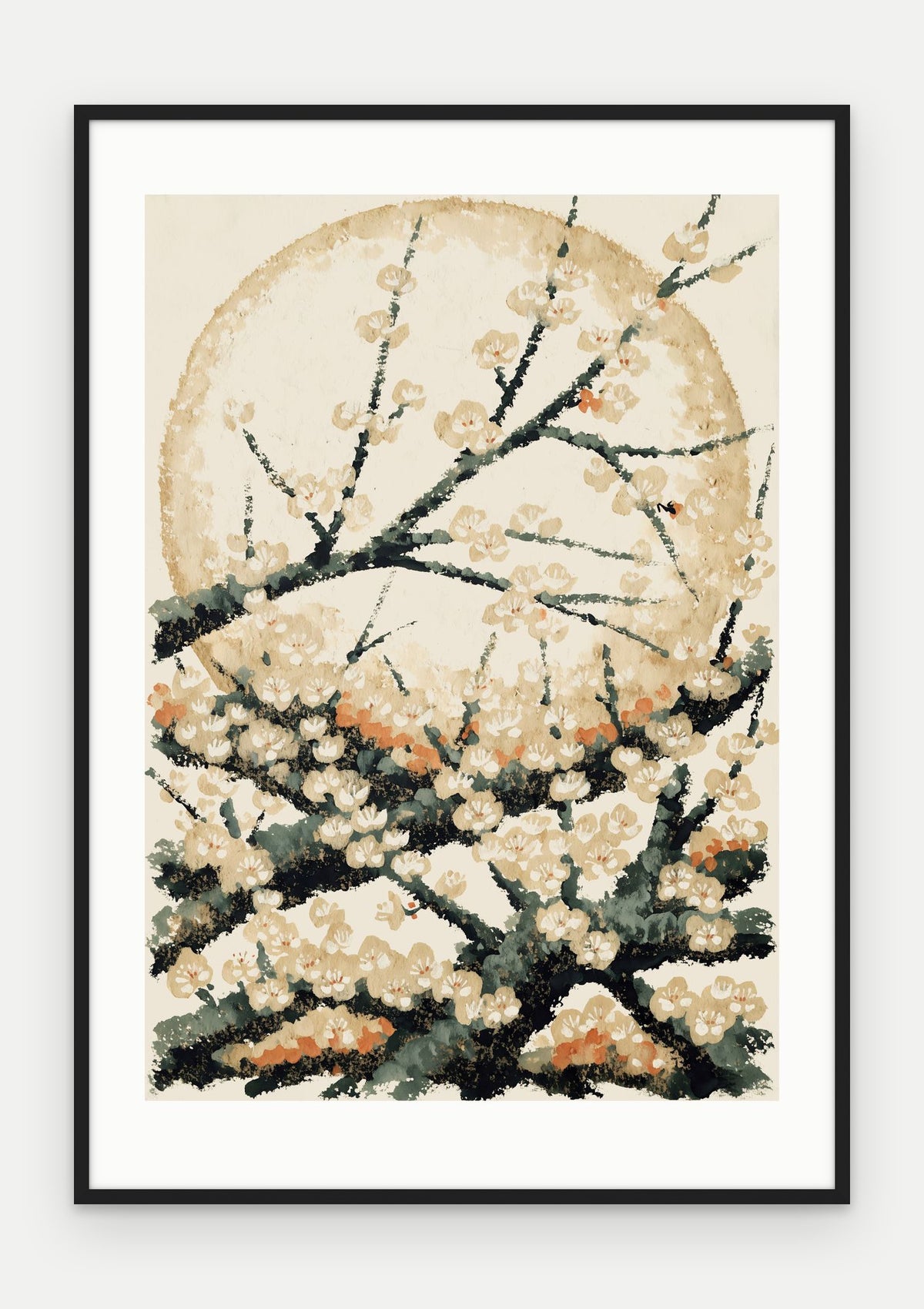 Plakat Śliwa w ramie, oprawa: drewno czarne, z passe-partout, format 70 × 100 cm