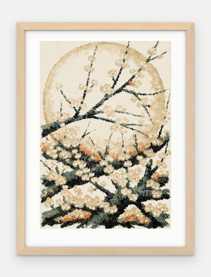 Plakat Śliwa w ramie, oprawa: drewno naturalne, z passe-partout, format 30 × 40 cm