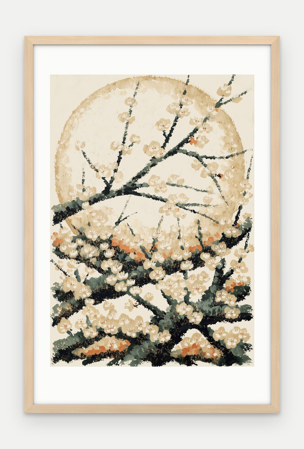 Plakat Śliwa w ramie, oprawa: drewno naturalne, z passe-partout, format 40 × 60 cm