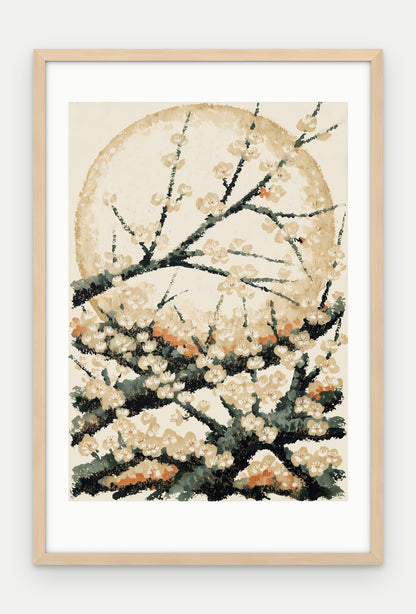 Plakat Śliwa w ramie, oprawa: drewno naturalne, z passe-partout, format 40 × 60 cm