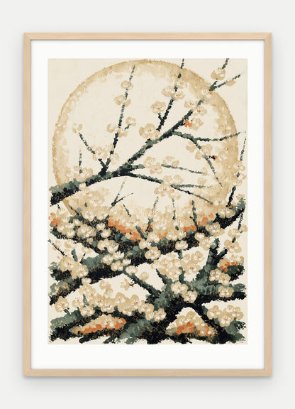 Plakat Śliwa w ramie, oprawa: drewno naturalne, z passe-partout, format 50 × 70 cm