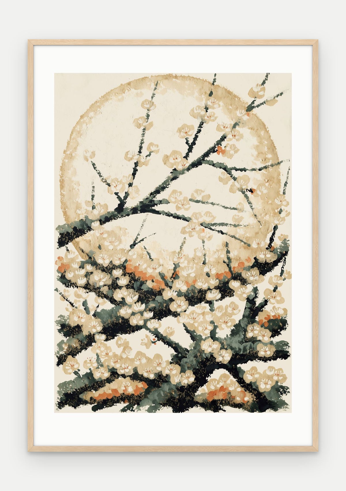 Plakat Śliwa w ramie, oprawa: drewno naturalne, z passe-partout, format 70 × 100 cm