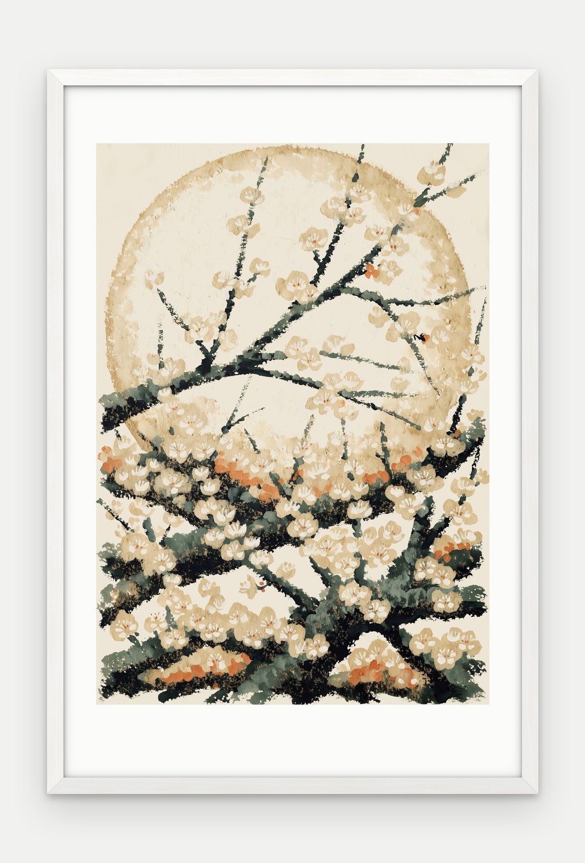 Plakat Śliwa w ramie, oprawa: drewno białe, z passe-partout, format 40 × 60 cm