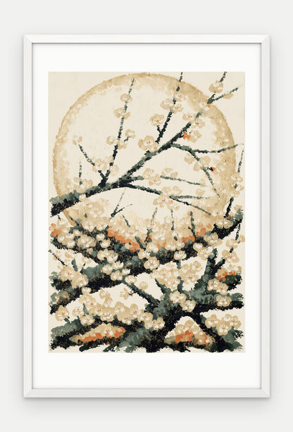 Plakat Śliwa w ramie, oprawa: drewno białe, z passe-partout, format 40 × 60 cm