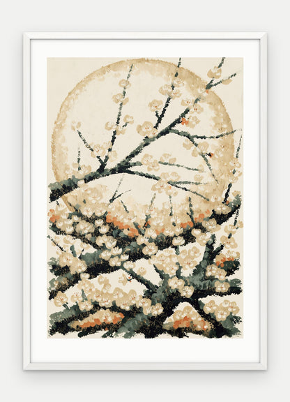 Plakat Śliwa w ramie, oprawa: drewno białe, z passe-partout, format 50 × 70 cm