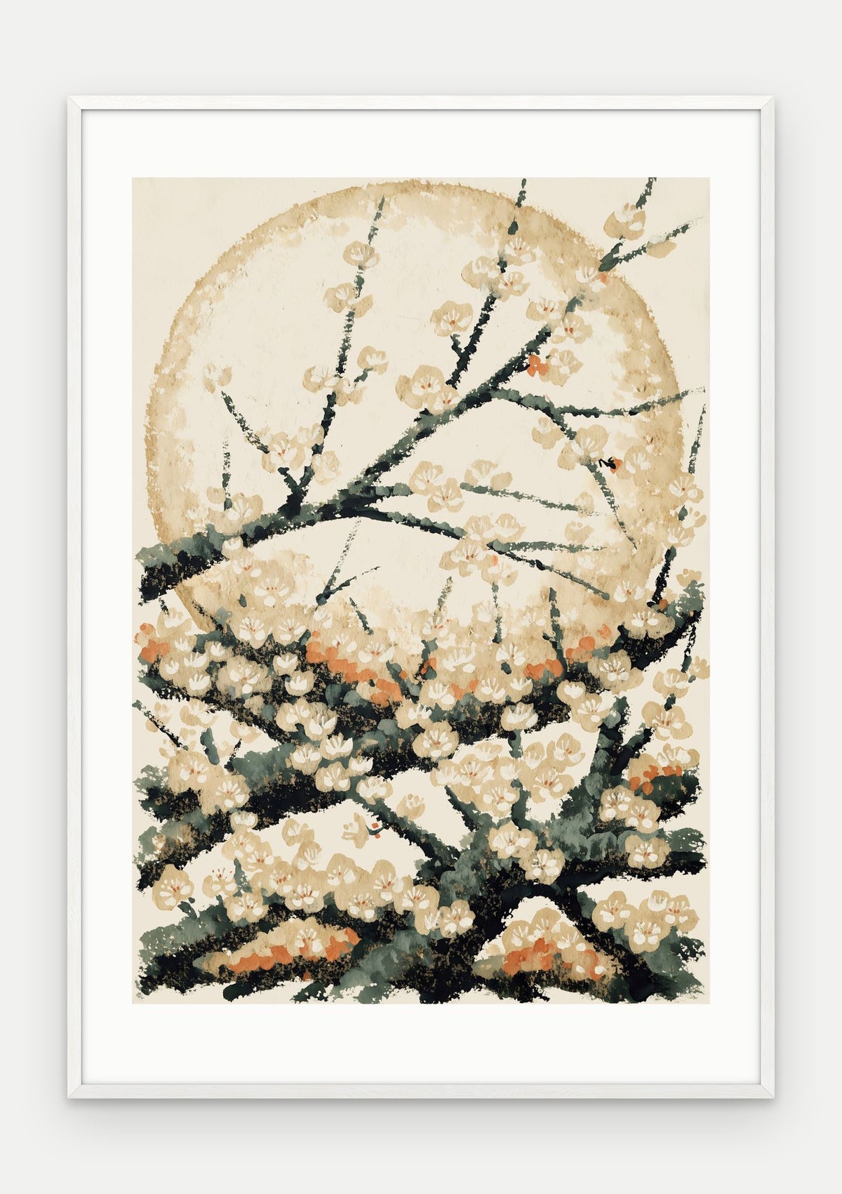 Plakat Śliwa w ramie, oprawa: drewno białe, z passe-partout, format 70 × 100 cm