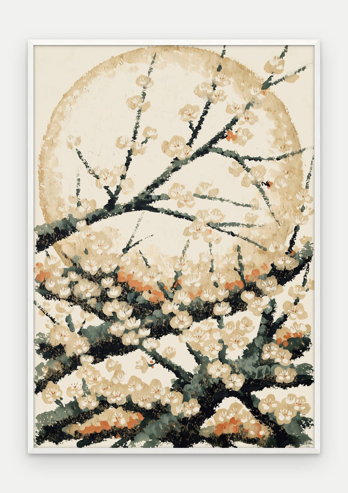 Plakat Śliwa w ramie, oprawa: drewno białe, format 70 × 100 cm