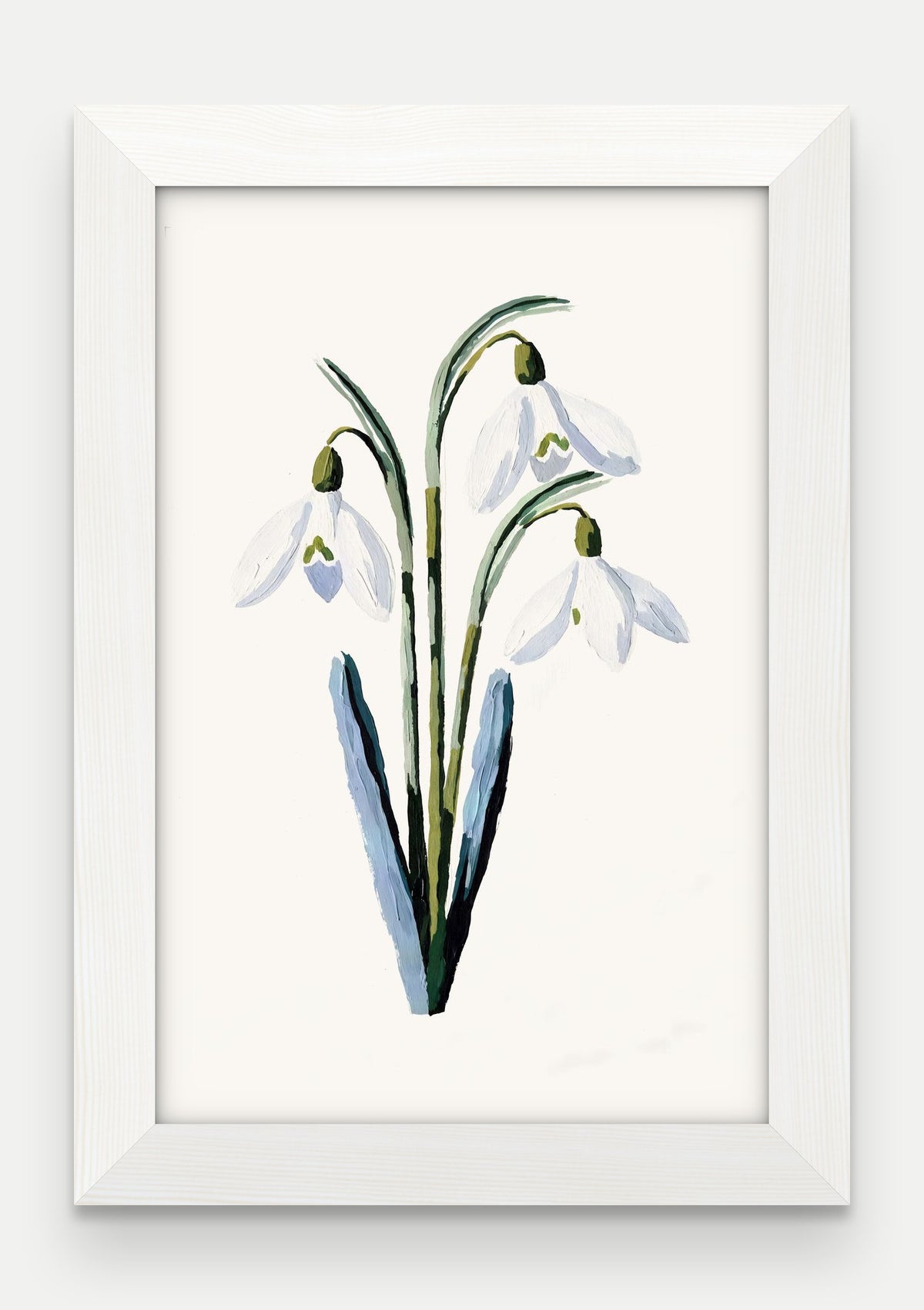 Obraz na płótnie Przebiśnieg w ramie, oprawa: drewno białe, format 20 × 30 cm