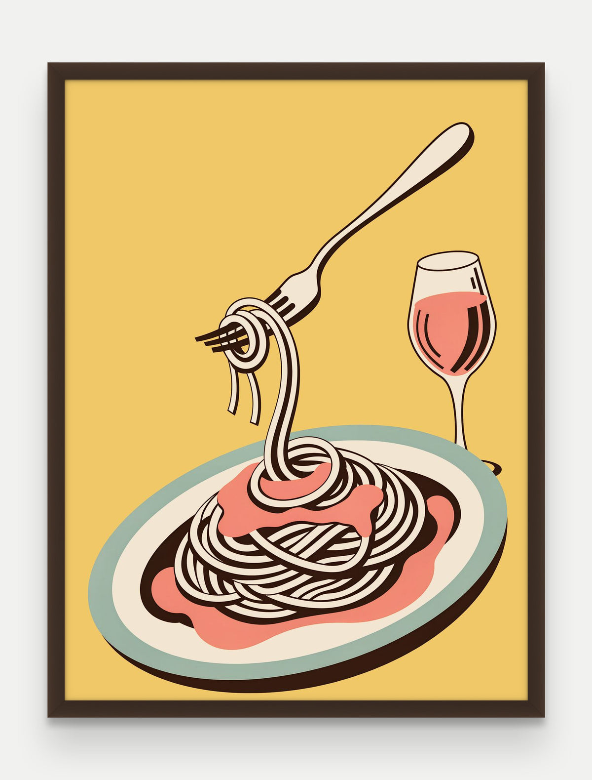 Obraz na płótnie Spaghetti pomodoro w ramie, oprawa: drewno brązowe, format 60 × 80 cm
