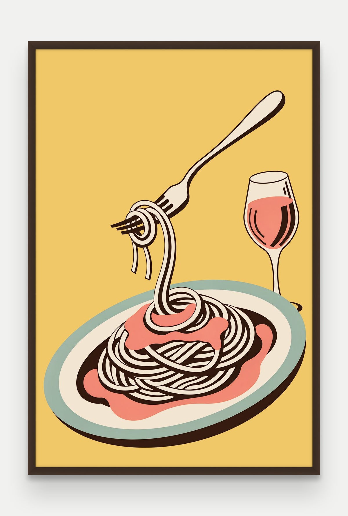 Obraz na płótnie Spaghetti pomodoro w ramie, oprawa: drewno brązowe, format 80 × 120 cm