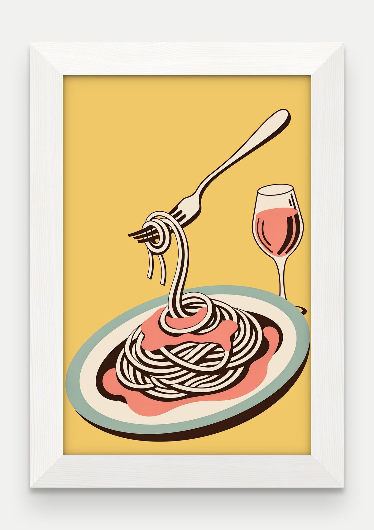 Obraz na płótnie Spaghetti pomodoro w ramie, oprawa: drewno białe, format 20 × 30 cm