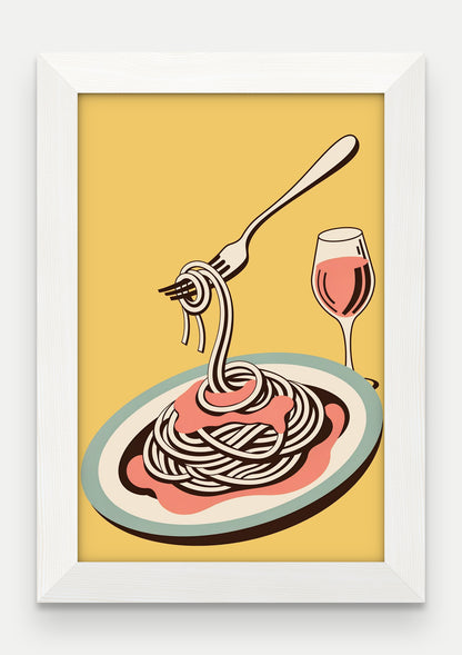 Obraz na płótnie Spaghetti pomodoro w ramie, oprawa: drewno białe, format 20 × 30 cm