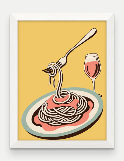 Obraz na płótnie Spaghetti pomodoro w ramie, oprawa: drewno białe, format 30 × 40 cm