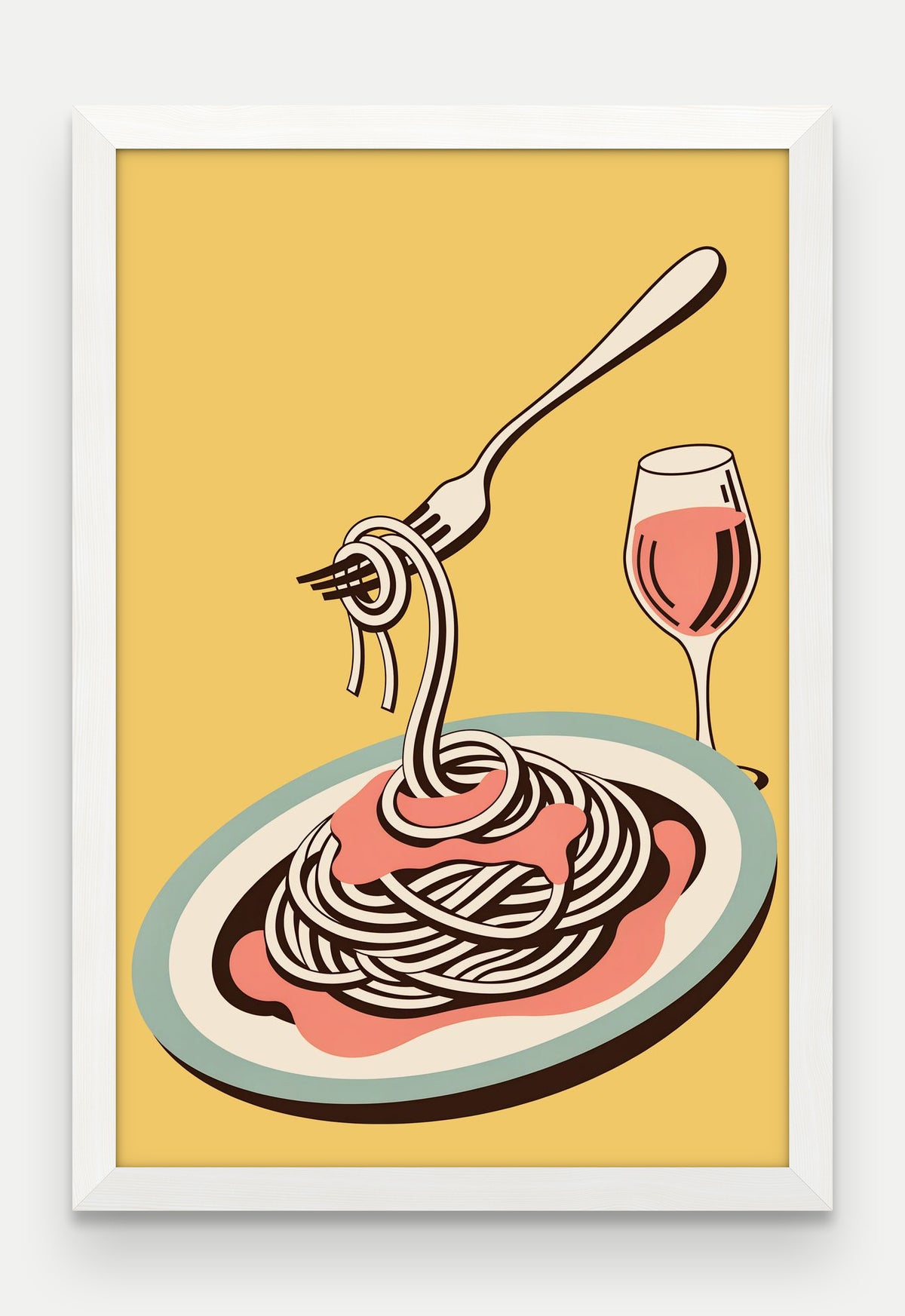 Obraz na płótnie Spaghetti pomodoro w ramie, oprawa: drewno białe, format 40 × 60 cm