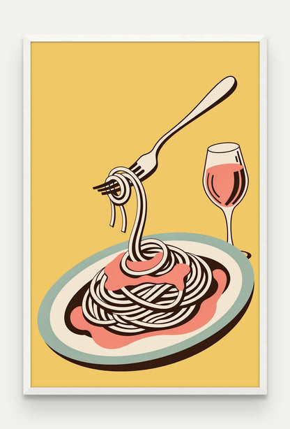 Obraz na płótnie Spaghetti pomodoro w ramie, oprawa: drewno białe, format 80 × 120 cm