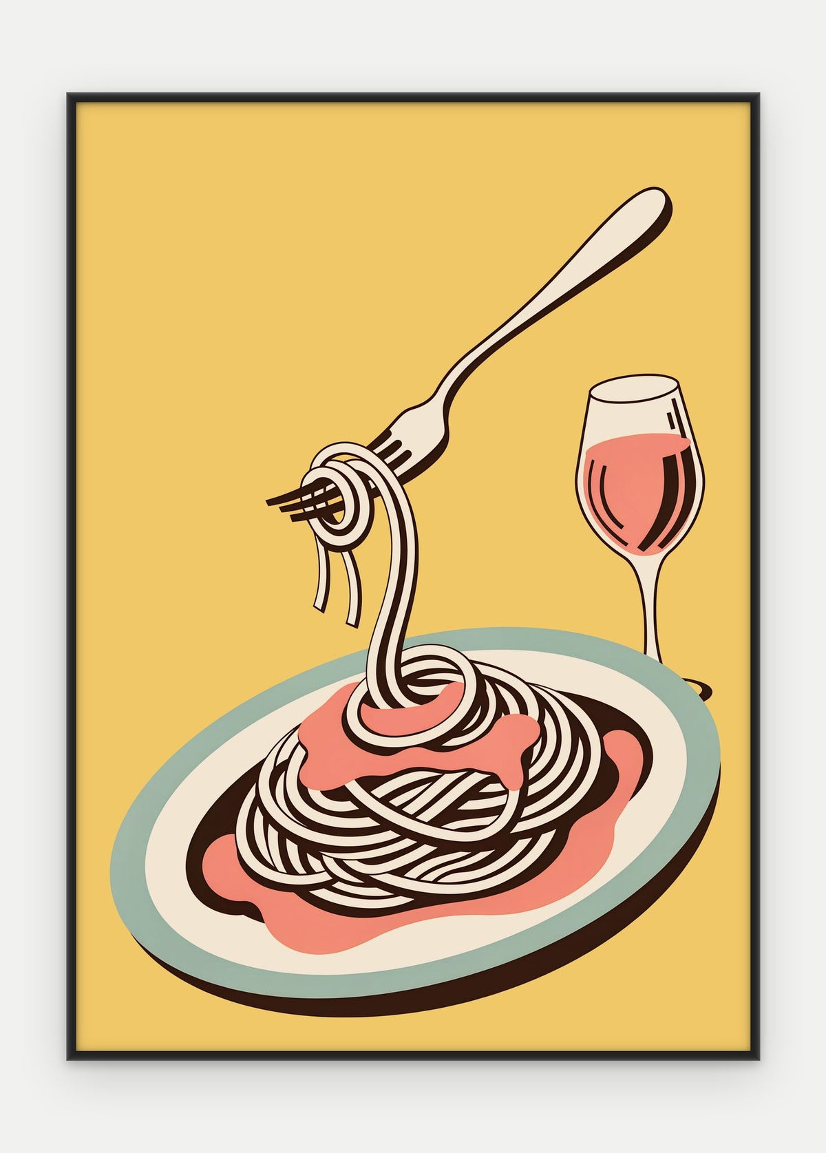 Plakat Spaghetti pomodoro w ramie, oprawa: aluminium czarne, format 50 × 70 cm