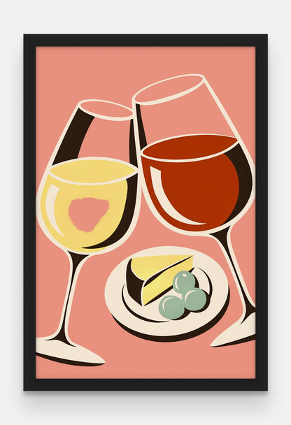 Obraz na płótnie Kieliszki wina w ramie, oprawa: drewno czarne, format 40 × 60 cm