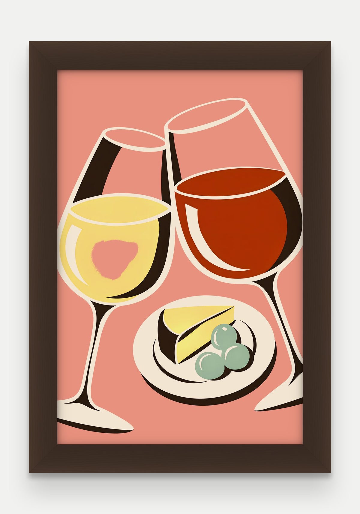 Obraz na płótnie Kieliszki wina w ramie, oprawa: drewno brązowe, format 20 × 30 cm