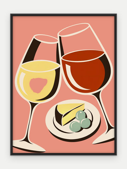 Plakat Kieliszki wina w ramie, oprawa: aluminium czarne, format 30 × 40 cm