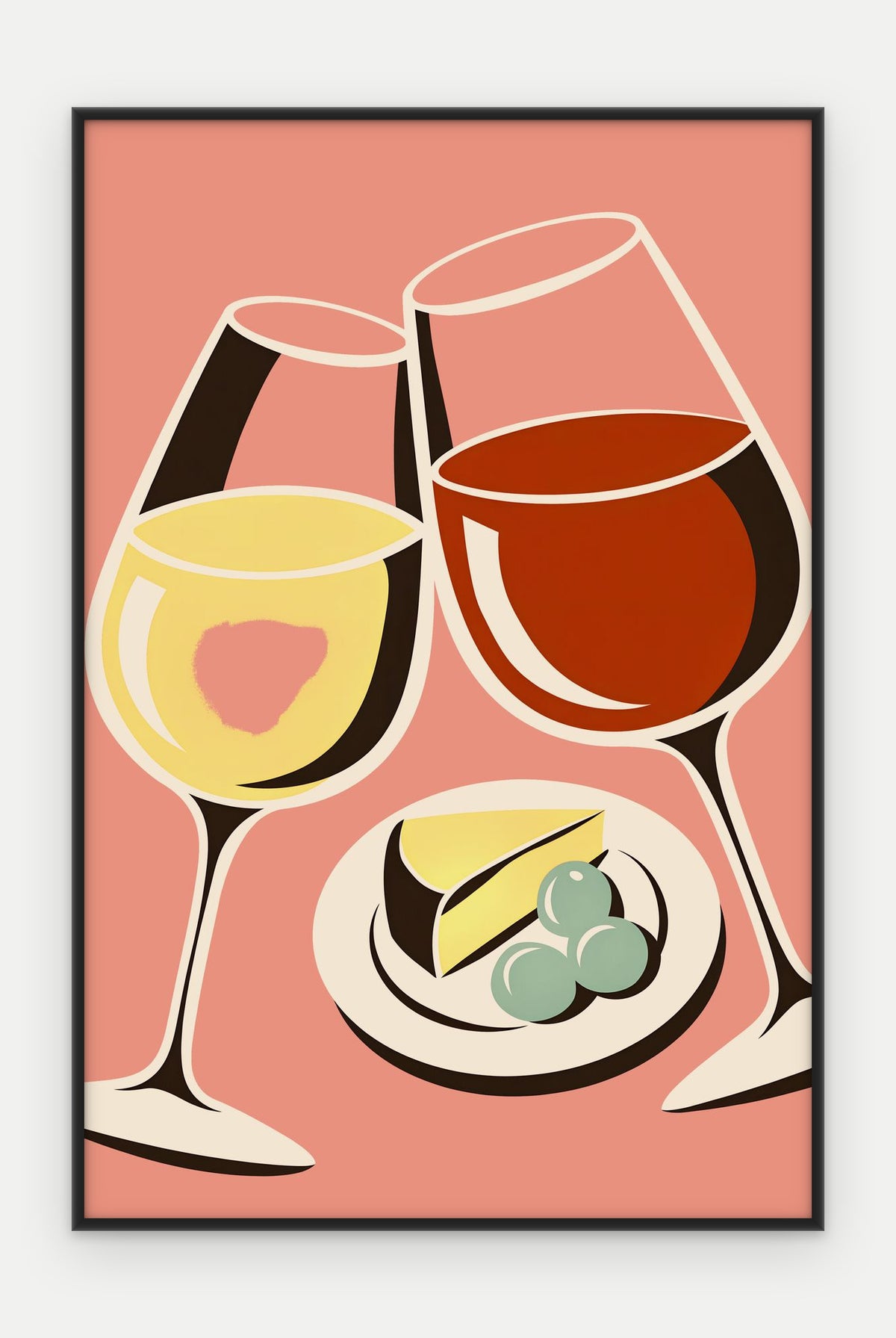 Plakat Kieliszki wina w ramie, oprawa: aluminium czarne, format 40 × 60 cm