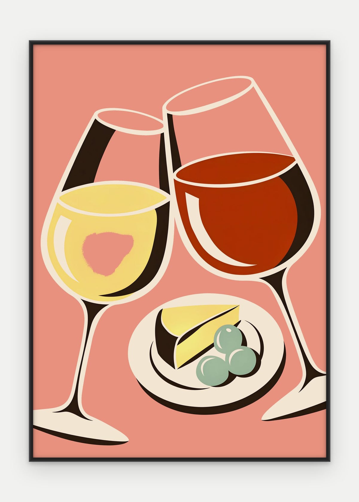 Plakat Kieliszki wina w ramie, oprawa: aluminium czarne, format 50 × 70 cm